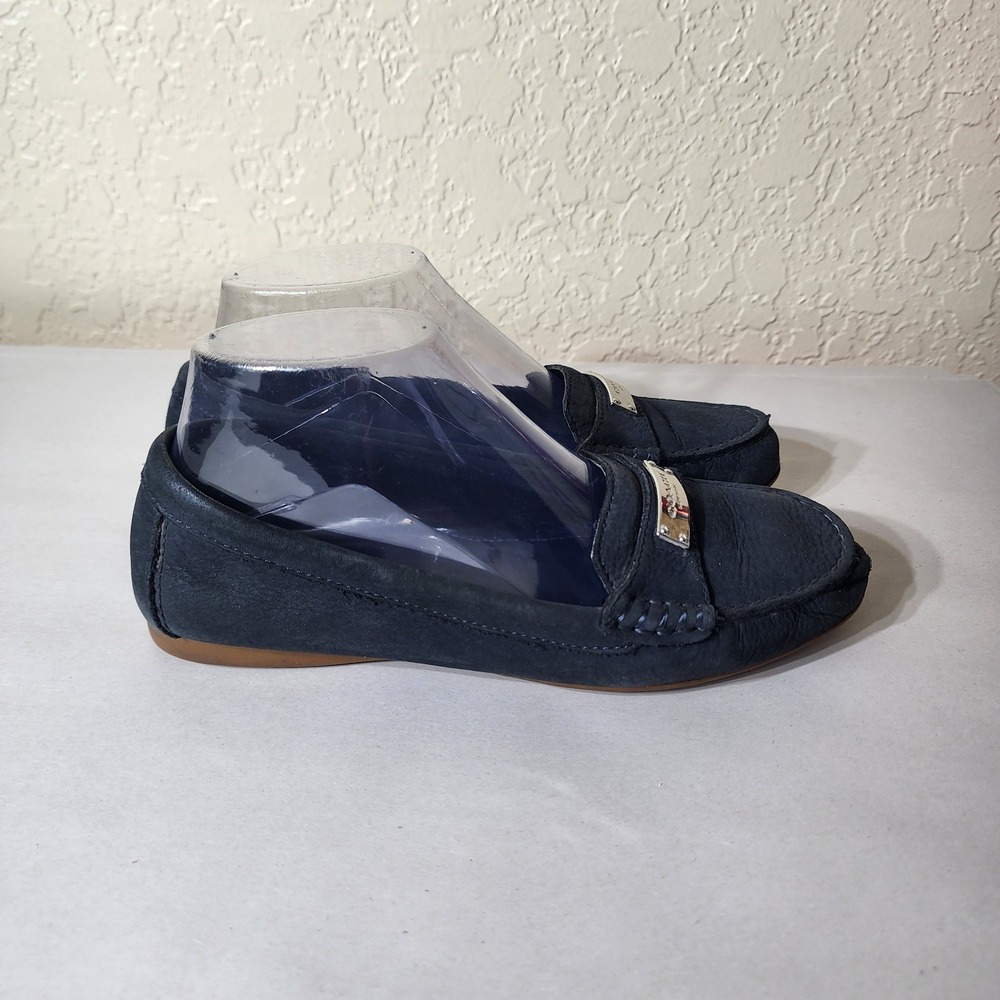 Coach Fredrica Blue Leather Loafers Silver Logo Driving Mocs A4907 Womens 7B